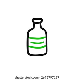 Simple black outline drawing of a bottle with green horizontal stripes