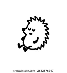 Simple black outline drawing of a cartoon hedgehog sitting