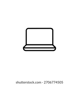 Un simple dibujo de contorno negro de una computadora portátil cerrada sobre un fondo blanco.