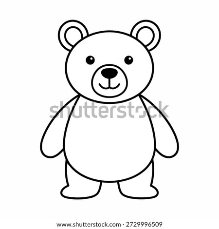 A simple black outline drawing of a cute cartoon bear on a white background.   