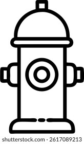 A simple black outline drawing of a fire hydrant with rounded top and side nozzles in a minimalist style.