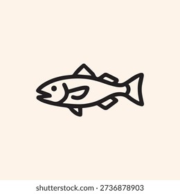 A simple black outline drawing of a fish. This clean, minimalist icon is perfect for logos, apps, or websites related to fishing, seafood, or nature.