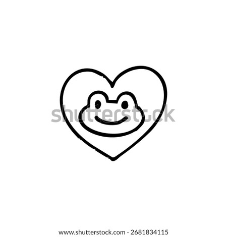 A simple black outline drawing of a frog's head inside a heart shape