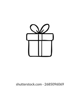 Simple black outline drawing of a gift box with a ribbon (1)