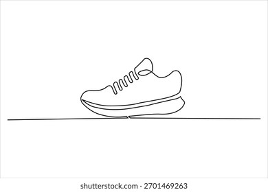 Simple black outline drawing of modern running sneaker