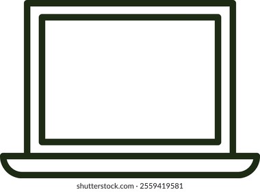 Simple black outline drawing of an open laptop computer with a screen and base. No additional details such as a keyboard or text on the screen are included.