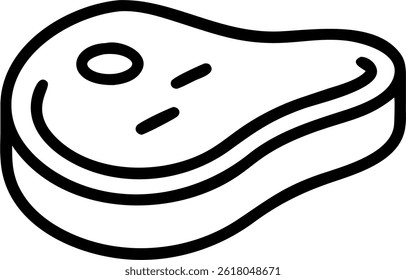Um simples desenho de contorno preto de um bife cru, mostrando marmoreado, perfeito para projetos relacionados a alimentos