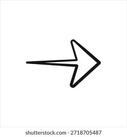 Un simple dibujo de contorno negro de un icono de flecha que apunta hacia la derecha, perfecto para indicar dirección o progresión. El diseño minimalista está aislado sobre un fondo blanco puro, lo que lo hace altamente versátil