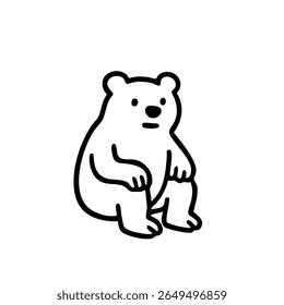 Desenho simples de contorno preto de um urso polar sentado
