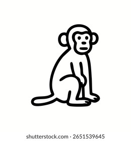 Desenho simples de contorno preto de um macaco sentado