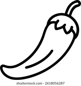 A simple black outline drawing of a single chili pepper with a stem and a curved shape on a white background