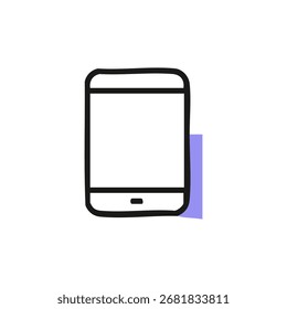 Einfache schwarze Umrisszeichnung eines Smartphones mit einem kleinen Teil eines hellvioletten Hintergrunds