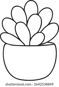 A simple black outline drawing of a succulent plant in a pot, isolated on a white background. It's a minimalist design.