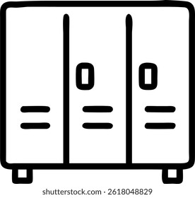 Un simple dibujo de contorno negro de un armario de tres puertas, ideal para las necesidades de almacenamiento y organización.