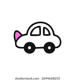 Simple black outline drawing of a white car with a pink taillight