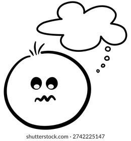 Simple black outline emoticon face with worried expression and empty thought cloud.