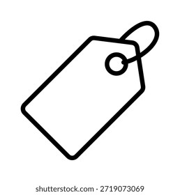 A simple black outline of an empty price tag with a loop for attachment, suitable for labeling items.
