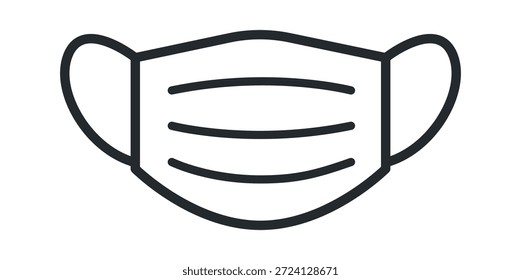 Einfache schwarze Umrisse einer Gesichtsmaske, die Gesundheit und Sicherheit im Alltag symbolisiert.