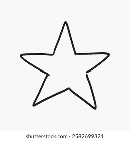 Simple black outline of a five-pointed on a white background. Star outline,shape, and design create a minimalist star illustration. Line art illustration vector.
