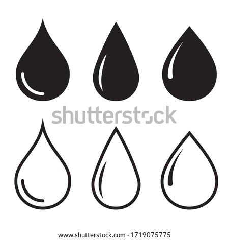 Simple black and outline flat water drop icons. 