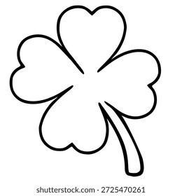 Ilustración vectorial de trébol de cuatro hojas de contorno negro simple para las celebraciones del Día de San Patricio