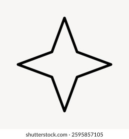 Simple black outline of a four-pointed star on a white background. The star's outline is bold and clear, emphasizing its geometric shape and symmetry. Minimal shape vector.