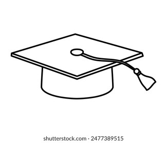 Simple black outline graduation cap icon. Graduation hat is a headdress for the graduation ceremony. Black outline of the graduation hat with a tassel hanging off the side of the mortarboard.