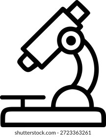 Eine einfache schwarze Umrissgrafik eines Mikroskops wird auf einem stark weißen Hintergrund präsentiert. Die Abbildung zeigt die wesentlichen Komponenten eines Mikroskops, einschließlich der Basis, Bühne, Arm und Okular in einem sauberen, minimalistischen Stil.