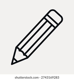 Simple black outline of a graphite pencil with a pink eraser on a light beige background writing