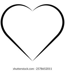 Simple black outline of a heart shape. Perfect for Valentine's Day, love, romance, or affection themes.