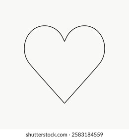 Simple black outline of a heart shape on a plain white background. Minimalist heart design. Heart outline for love-themed projects. Heart symbol simplicity. Valentine's Day illustration vector.