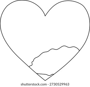 A simple black outline of a heart shape with a single wavy line drawn inside the bottom portion.