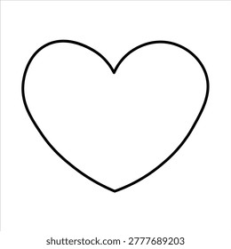 A simple black outline of a heart shape on a white background. This iconic symbol represents love and affection.