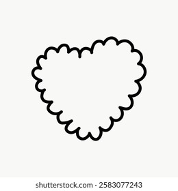 Simple black outline of a heart-shaped cloud. Heart cloud illustration. Minimalist heart cloud design. Heart-shaped cloud art. Valentine's Day illustration vector.