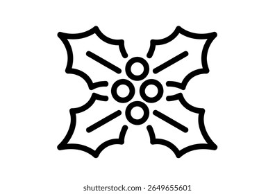 Simple black outline of holly sprig suitable for Christmas design.