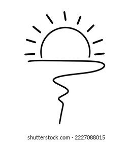 A Simple Black Outline Icon Beach and Sun View 