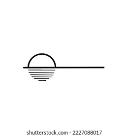 A Simple Black Outline Icon Beach and Sun View 