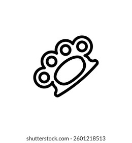 A simple black outline icon of brass knuckles is displayed against a stark white background, perfect for illustrating concepts of violence or protection.