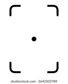 A simple black outline icon of a camera focus frame with rounded corners and a central dot. This vector-style design represents camera targeting, autofocus, or scanning features.