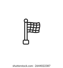 A simple black outline icon of a checkered flag on a flagpole, often used to signify the end of a race or a completed goal.