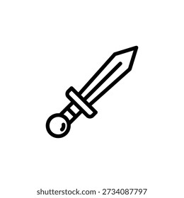 A simple black outline icon of a classic sword with a blade, crossguard, and pommel, depicted on a clean white background.
