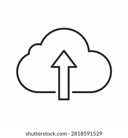 Simple black outline icon of a cloud with an upward arrow representing cloud upload or data transfer to cloud storage.