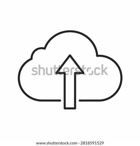 Simple black outline icon of a cloud with an upward arrow representing cloud upload or data transfer to cloud storage.