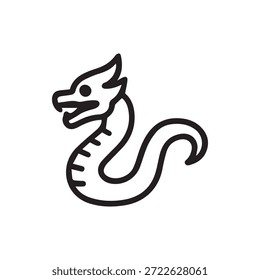 Icono de contorno negro simple de una criatura mítica de dragón oriental enrollado perfecto para App de diseños culturales o contenido educativo