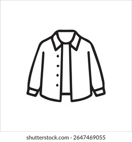 A simple black outline icon of a collared long sleeve shirt perfect for clothing app interfaces fashion design elements and casual wear representations.