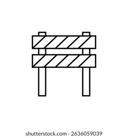 Simples ícone de contorno preto de uma barreira de construção simbolizando bloqueios ou restrições de estradas. Perfeito para web, app, e design de interface de aviso relacionados à construção ou alertas de cuidado.