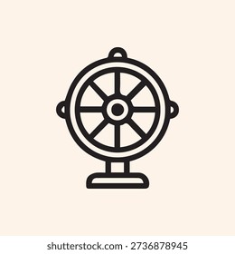 A simple black outline icon of the Dharmachakra or Dharma Wheel. This eight-spoked wheel symbolizes the Buddha's teachings and the path to enlightenment.