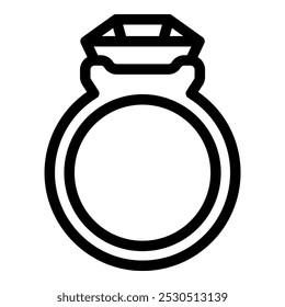 Simple black outline icon of a diamond ring, perfect for representing love, marriage, and commitment