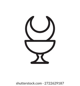 Un simple icono de contorno negro con una luna creciente equilibrada sobre un símbolo de cáliz a menudo asociado con prácticas espirituales antiguos rituales y reverencia celestial