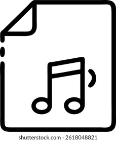 A simple black outline icon of a file with a musical note, indicating a music file or audio document